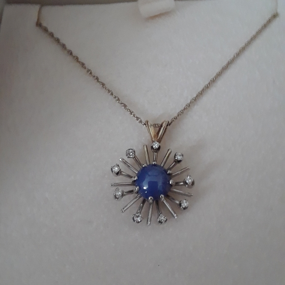 Jewelry - Star sapphire 14k white gold and diamond necklace.